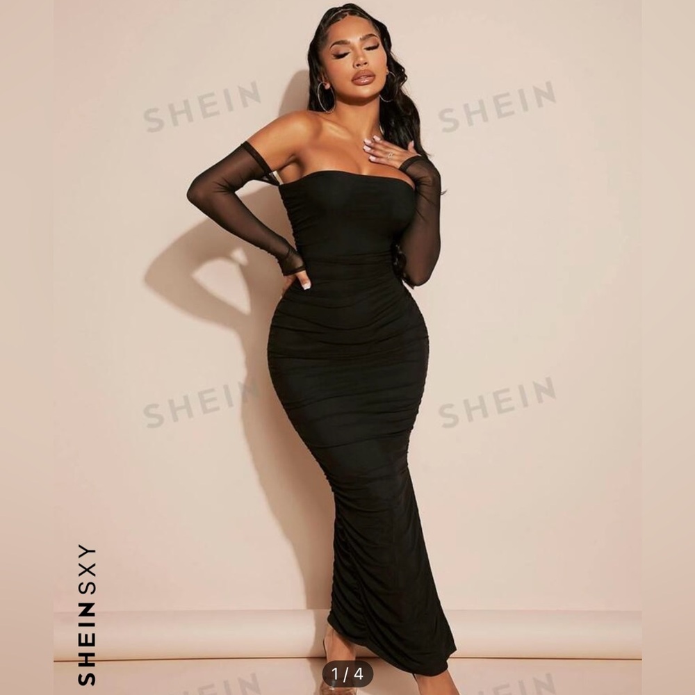 SHEIN- black strapless dress with sleeves size large